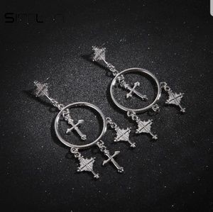 Silver tone Cross Earrings